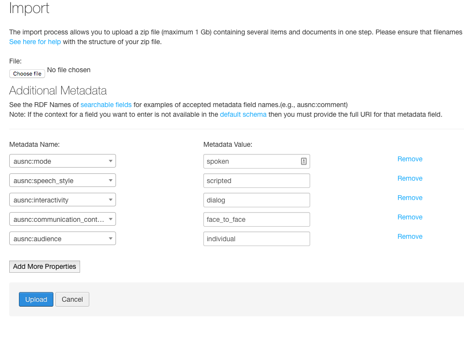 screen shot of import settings